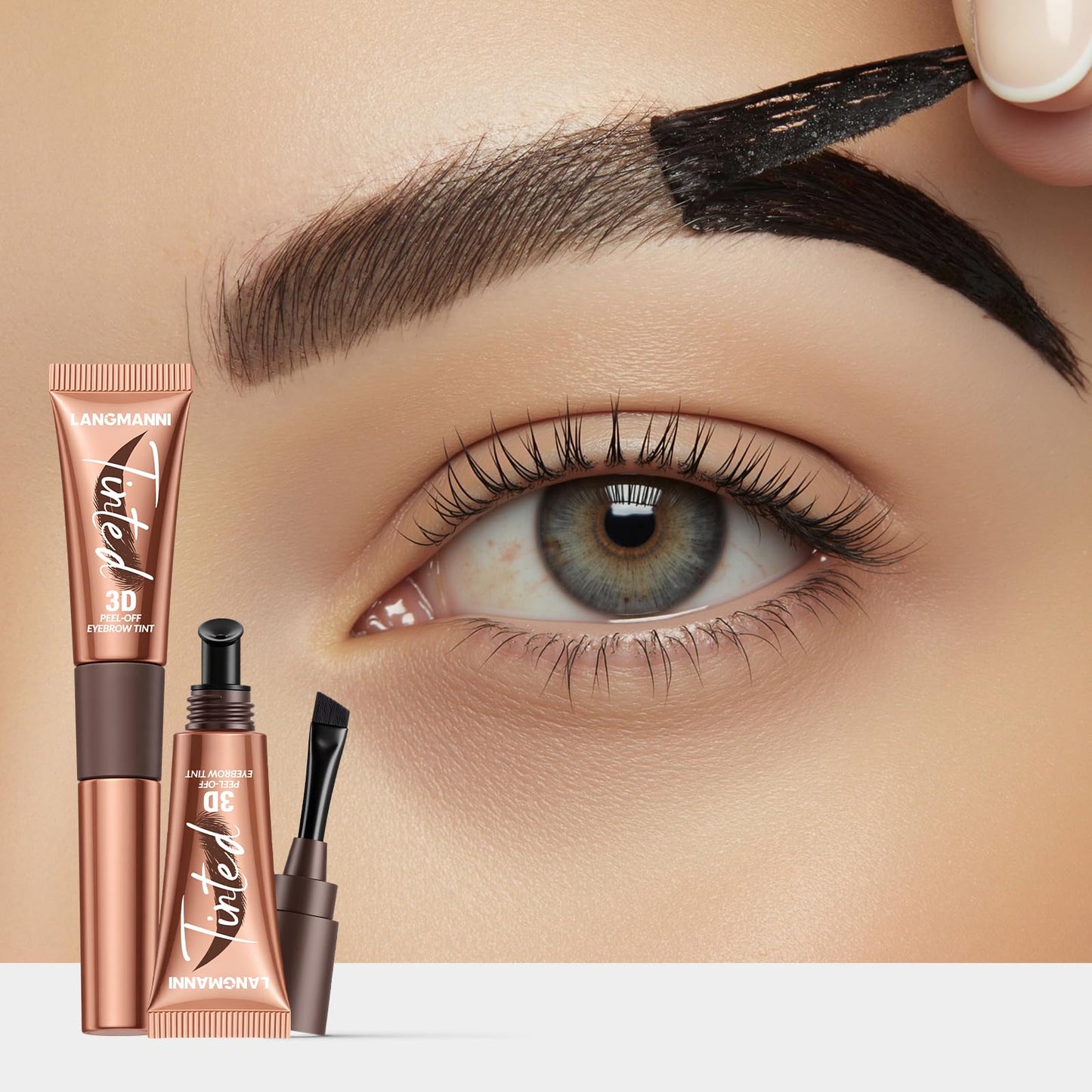 HOPHAT 3D Peel-Off Eyebrow Tint Gel – Long-Lasting Waterproof Brow Colour, Natural-Looking Tint Lasts Up to 3 Days, Easy to Apply & Remove (01#GRAY BROWN)