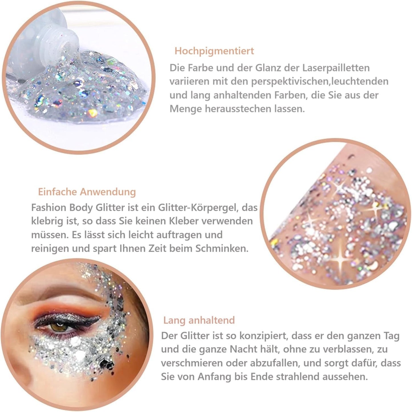 Beliky Girl Body Glitter Gel, 50ml Face Glitters Body Sequins Shimmer Liquid Eyeshadow, Mermaid Sequins Liquid Holographic Glitter Gel, Chunky Glitters for Eye Hair Nail DIY Art(Silver)