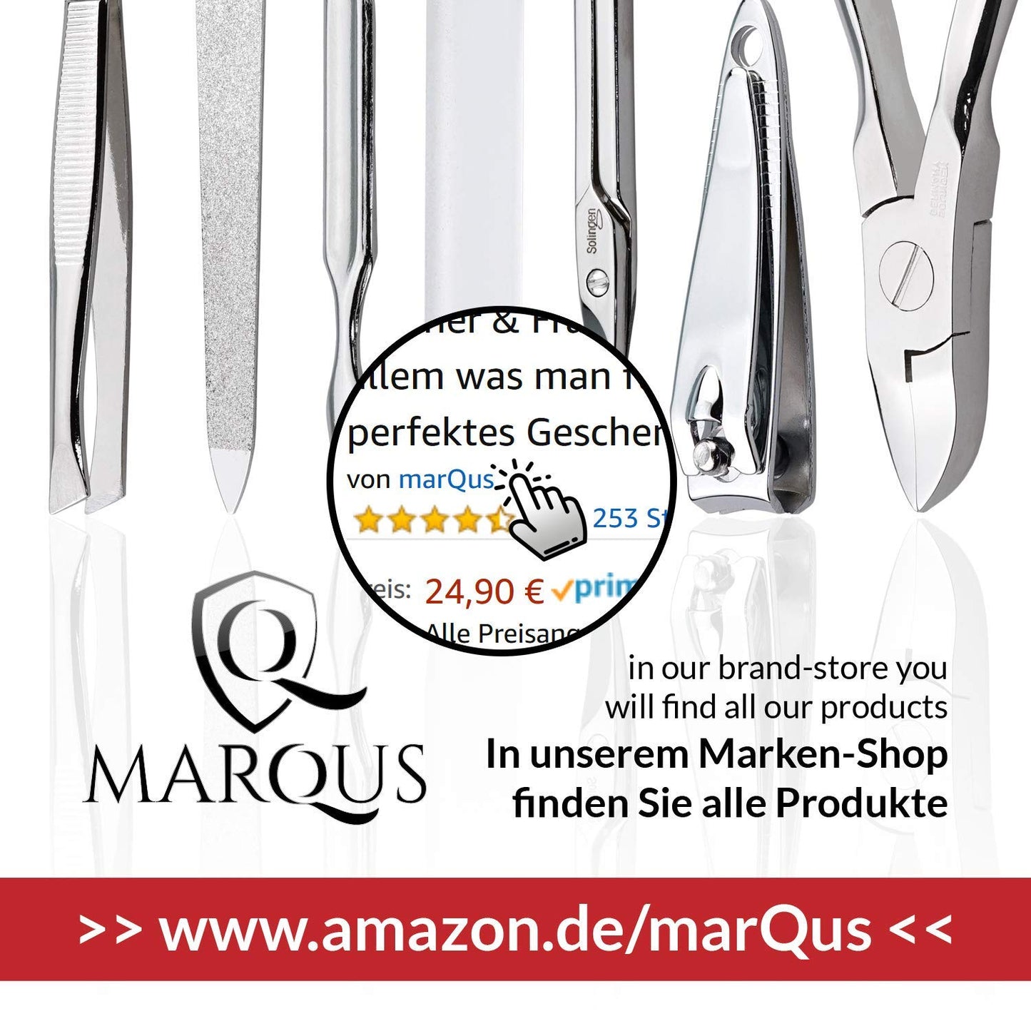 marQus Solingen Manicure Set for Women & Men - Comparison Winner with Top Price/Performance Ratio - Handy and Soft Case - 7-Piece Grooming Kit, Red