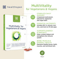 Healthspan Multivitamin for Vegetarians & Vegans (120 Tablets) | Winner Vegan Choice Awards | for Your Brain, Heart & Immunity | Supports Energy Levels & Overall Wellbeing | with Vitamin B12 | Vegan