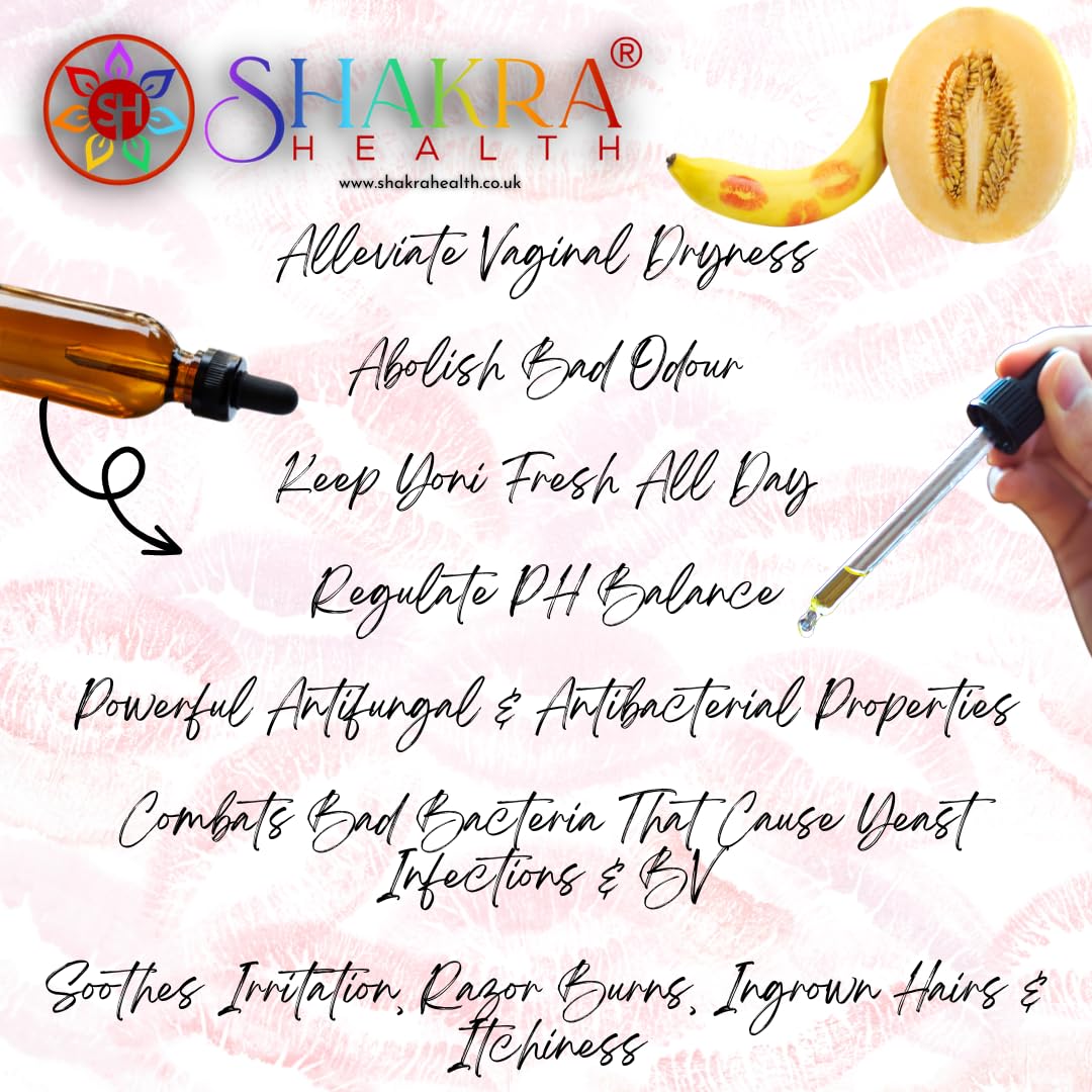 SH SHAKRA HEALTH Yoni Oil Strawberry 30ml Body Massage Oil. Balance PH, Unisex Flavour, Smell, Freshen Skin, Hygiene, Scent, Taste & Moisturise *Organic Vegan*