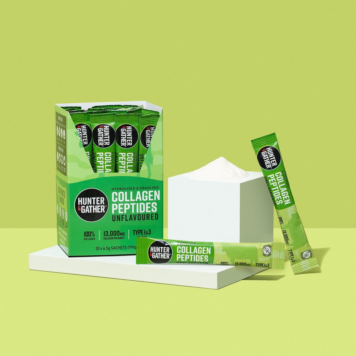 Hunter & Gather Bovine Collagen Powder 30 x 6.5g Sachets | Pure Unflavoured Premium Hydrolysed Bovine Collagen Peptides Powder for Hair Skin Nails Muscles | Collagen Supplements for Women and Men