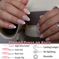 EONFAVE Almond False Nails - 30Pcs French Tip False Nails Oval - Nude Natural French Style Almond Press on nails - Medium Length Glossy Full Cover Glue on Nails - Removable Nail DIY Nail Art