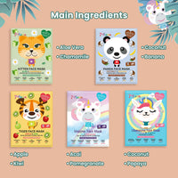 7th Heaven Go Wild Face Mask Gift Set - 5 Fun Animal Themed Skin Care Sheet Masks - Unicorn, Llamacorn, Panda, Tiger and Kitten