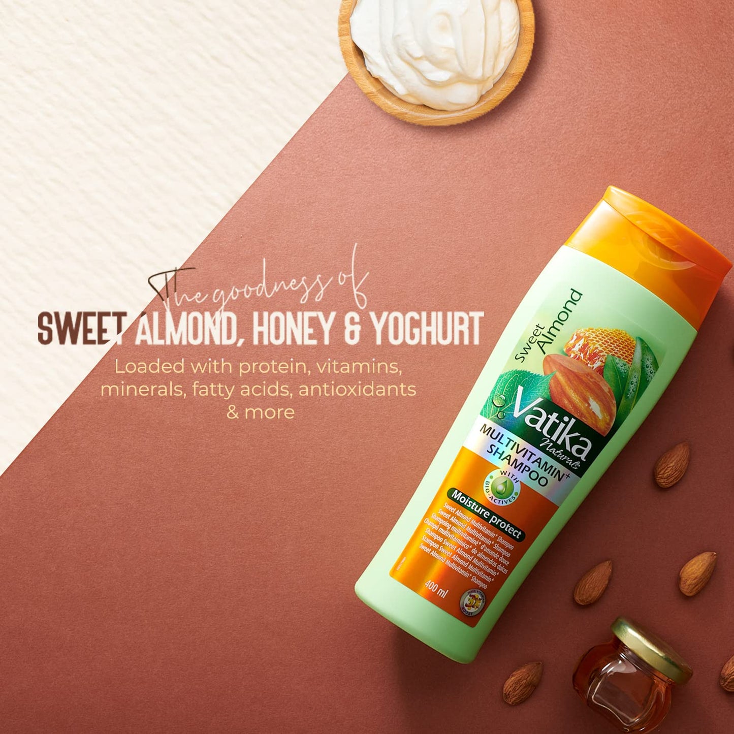 Vatika Naturals Multivitamin Enriched Almond Shampoo - 400 ml | Goodness of Sweet Almond, Yoghurt | For Hair Nourishment and Conditioning