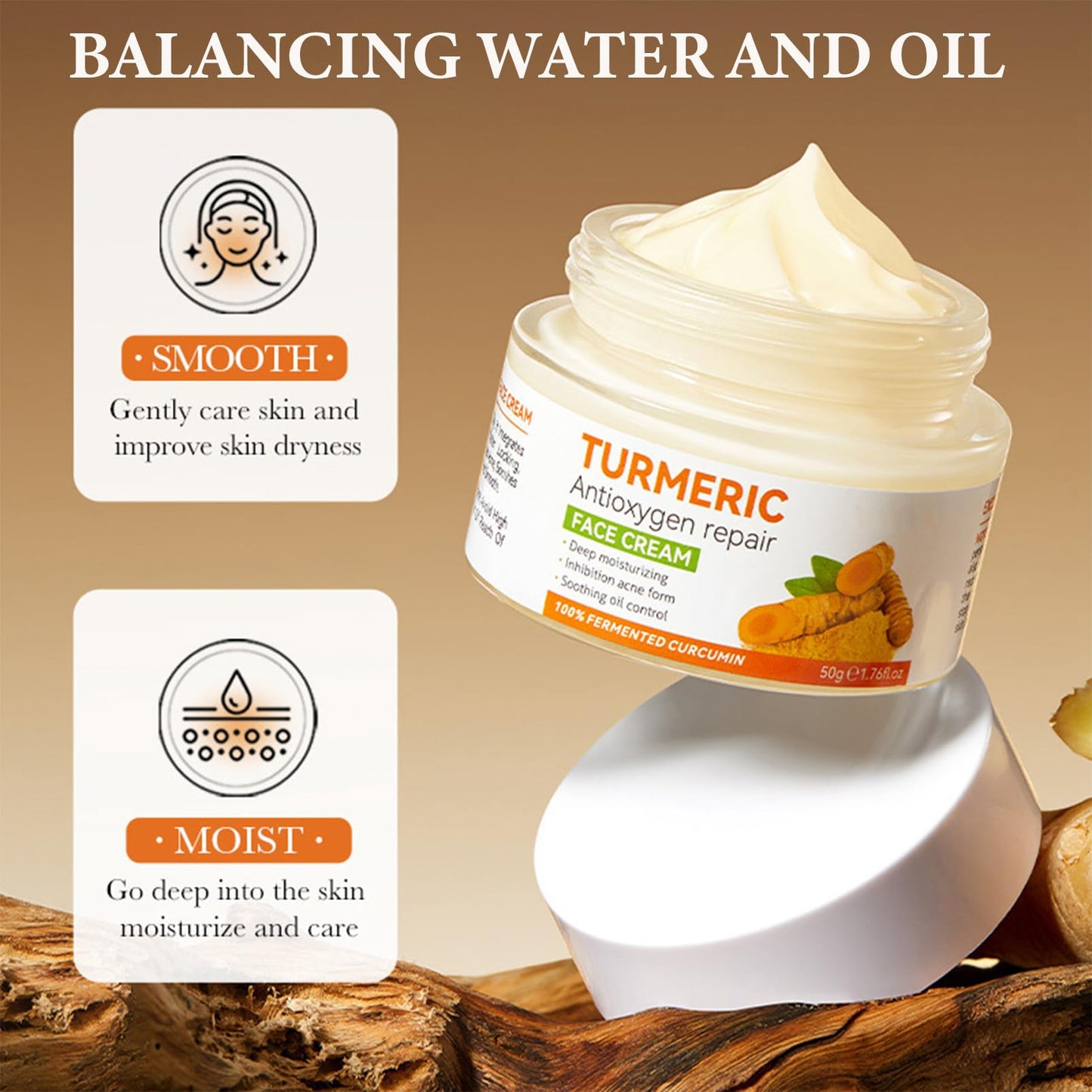 SONGQEE Turmeric Face Cream - Anti Aging Cream For Radiant&Glowing Skin - Dark Spot Corrector Remover For Face - Natural Turmeric Cream Skin Care - Moisturizing Erase Fine Lines, Brightening, Firming