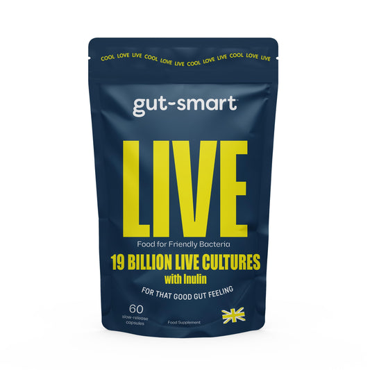 Gut - Smart Gut–Smart LIVE, 60 x Slow-Release Capsules, Pre & Probiotics, 19 Billion Live Cultures, Natural Supplements for Healthy Digestion