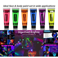 SHEBEEDO 6PCS Glow Under Black Light Neon Face Paint, Vibrant Neon Party Accessories for Adults, Festival Face Paint That Glows in the Dark, High - Quality Body Paint