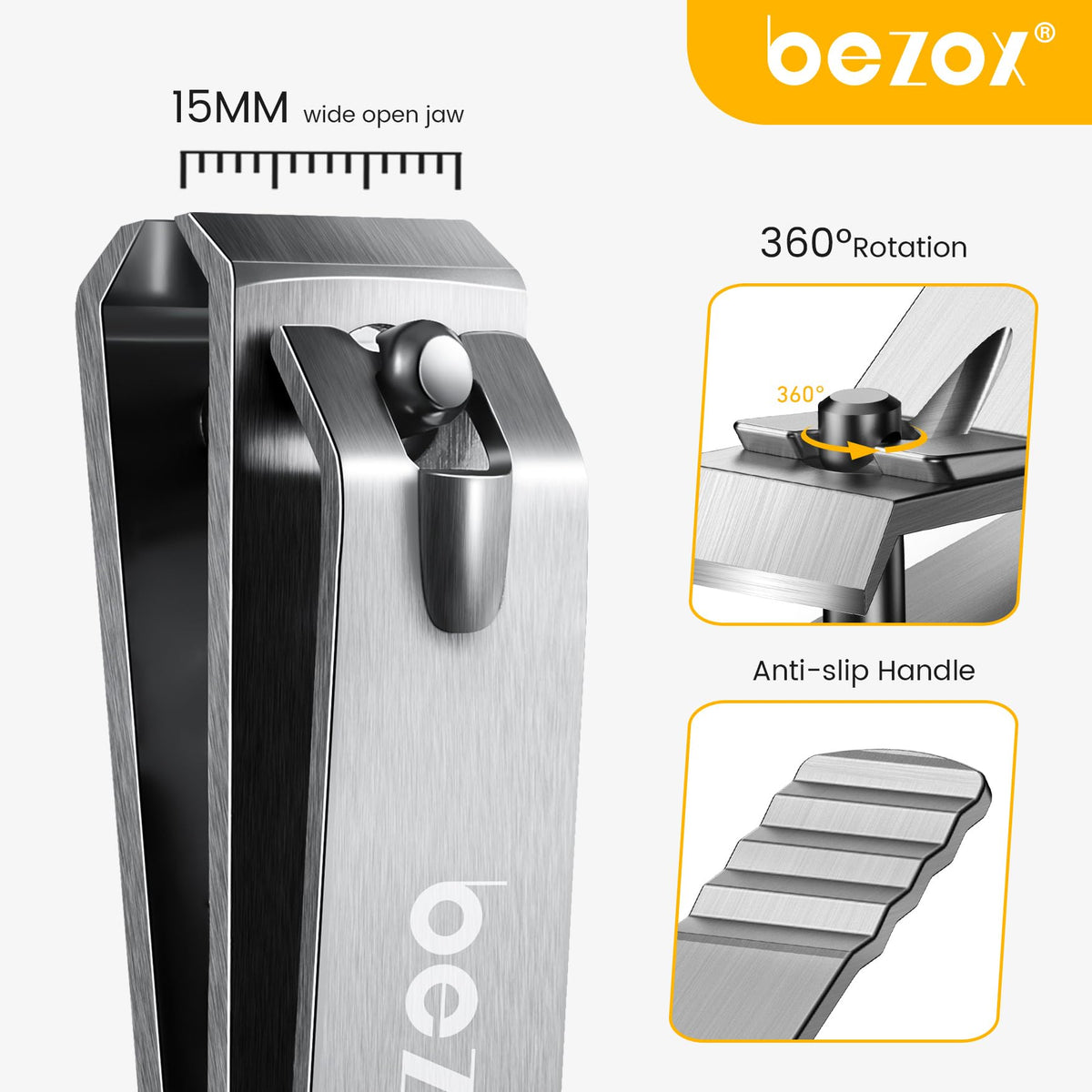 BEZOX Heavy Duty Straight Blade Nail Clippers for Thick Toenails, Professional Stainless Steel Fingernail Toenail Clippers - Ideal for Seniors Toenails Clipper, Precision Nail Grooming Tool