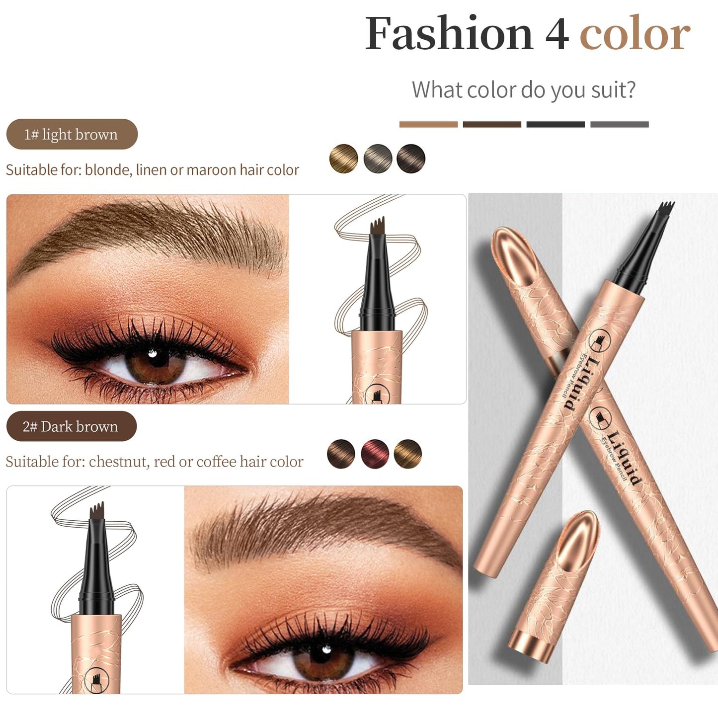 Mikloven 2025 New 4 Fork Tip Microblading Eyebrow Pen, Waterproof 4D Brow Pencil for Natural, Precise, Long-Lasting 24HR Brow Pencil for Natural-Looking Hair-Like Strokes (Light Brown)