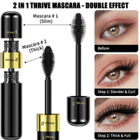 GJNL Mascara Black Volume and Length - 2 in 1 Double Effect Mascara Waterproof Natural & 4D Magic Effect Extensions, Perfect Gifts for Women Mom Silk Fiber Smudge-proof Mascara