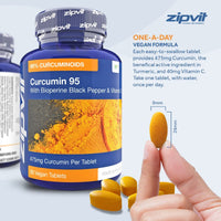 Curcumin 95 with Bioperine, Turmeric Curcumin Supplement with 95% Active Curcumin. 90 Vegan Tablets, 3 Months Supply. Vegetarian Society Approved Curcumin Supplement.
