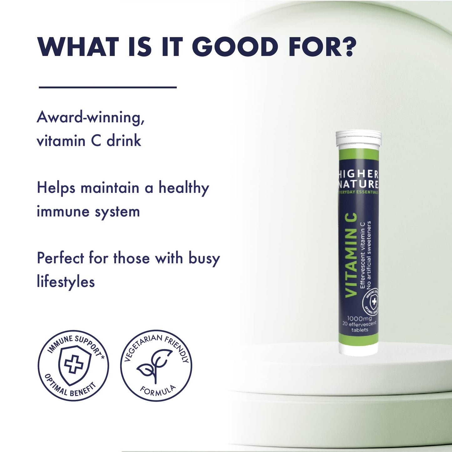 HIGHER NATURE Higher Nature - Fizzy C - Vitamin C Effervescent Tablets - Immune System Support - Vitamin C 1000mg - Vegan - 20 Tablets