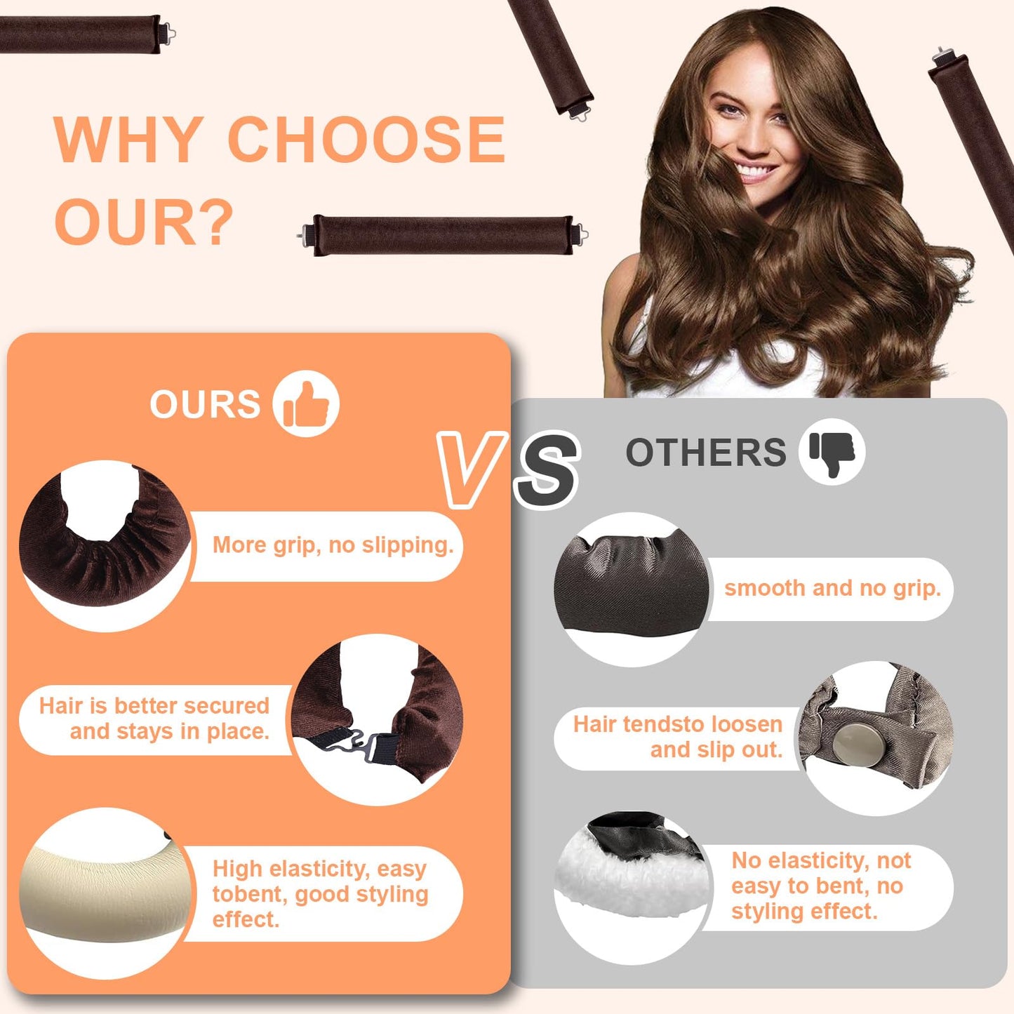 LFCFBH 4PCS Heatless Curling Rod, Soft Overnight Blowout Rods for Long Hair, Short Hair, Straight or Curly Hair