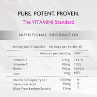 V Vitamini Fast-Absorbing Collagen Supplements for Women - High Strength Marine Collagen with Hyaluronic Acid, Biotin, Vitamin C & E - Supports Radiant Skin, Hair & Nails - UK Made - 90 Capsules