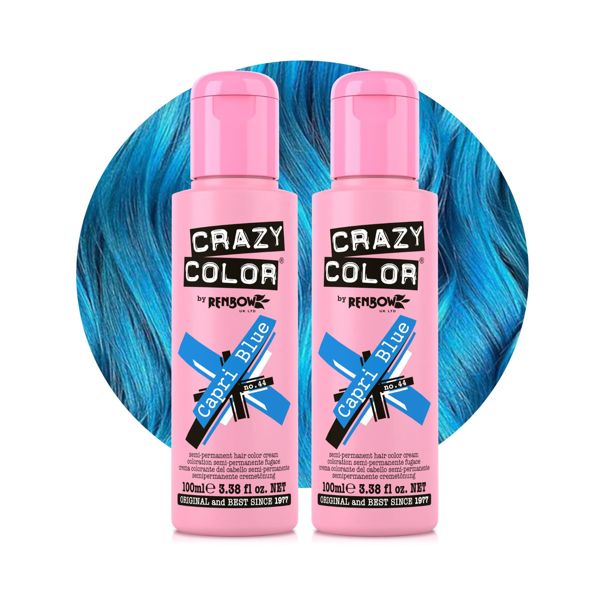 Crazy Color Vibrant Capri Blue Semi-Permanent Duo Hair Dye. Highly Pigmented Electric Blue Conditioning & Oil Nourishing Vegan Formula | No Bleach or Ammonia | 200ml