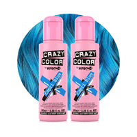 Crazy Color Vibrant Capri Blue Semi-Permanent Duo Hair Dye. Highly Pigmented Electric Blue Conditioning & Oil Nourishing Vegan Formula | No Bleach or Ammonia | 200ml