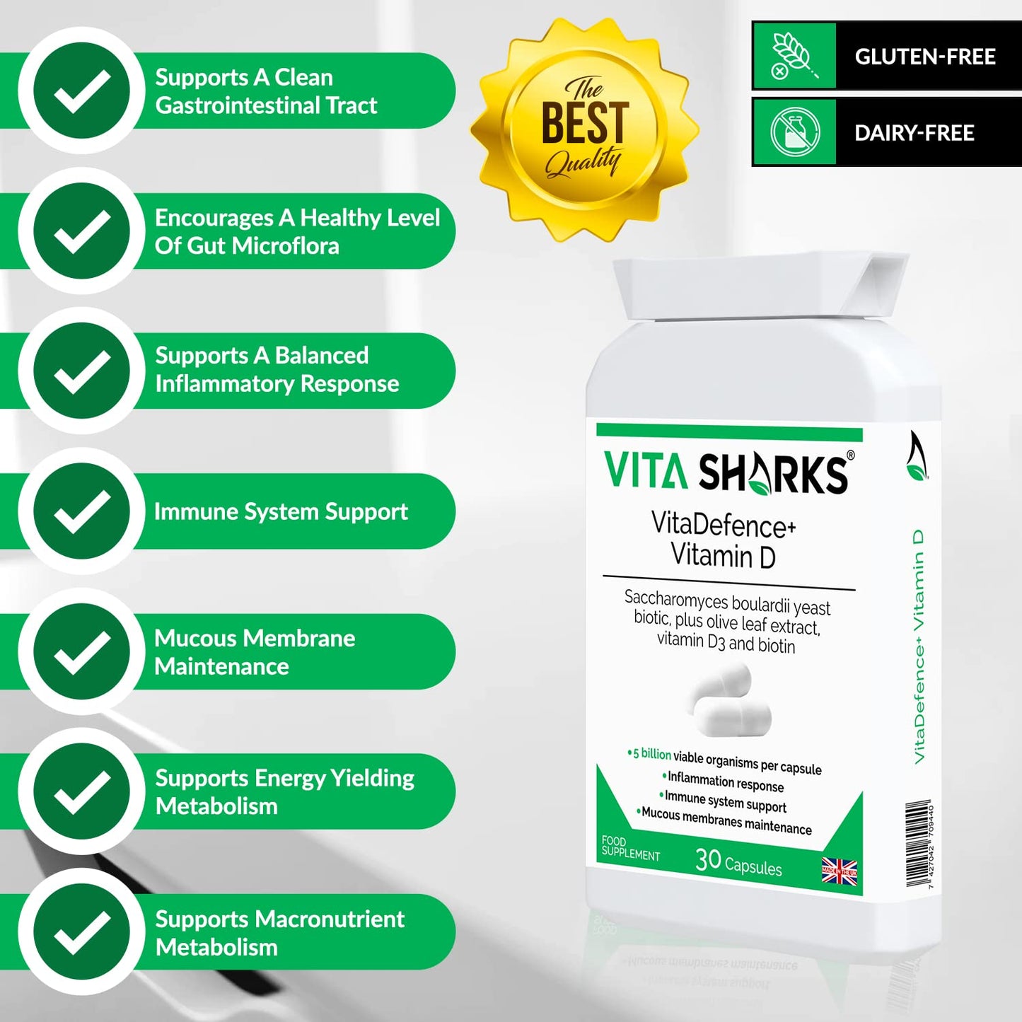 VitaDefence+ Vitamin D Complex - Immune Defence Boosting Formula | Biotin to Support Healthy Blood, Calcium, Bones, Muscle, Teeth & Organs | Saccharomyces boulardii Yeast