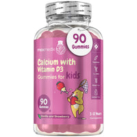 Calcium with Vitamin D3 Gummies for Kids - 90 Gummies - 45 Days Supply - Calcium & Vitamin D3 Gummies (not Calcium Tablets), Non-GMO, Vegetarian - Strawberry & Vanilla Flavoured Calcium & VIT D Gummy