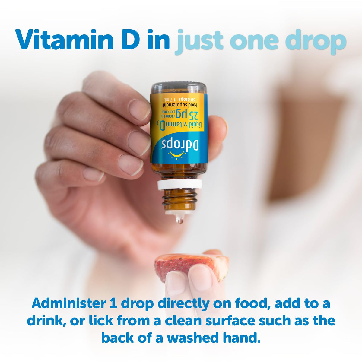 Ddrops Adults 25 µg 60 Drops - Liquid Vitamin D3 Supplement Supports Bones, Immune System - Naturally-sourced Ingredients, No Large Capsules, No Preservatives, Non-GMO, Allergen-Friendly