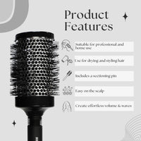 Head Jog Heat Retainer Brush. Black & Silver Styling Round Hairbrush With Metal Barrel For Fast Drying. Round Vent Brush Comb For Styling, Blow Drying, Straightening & Curling. (4 Brush Set)
