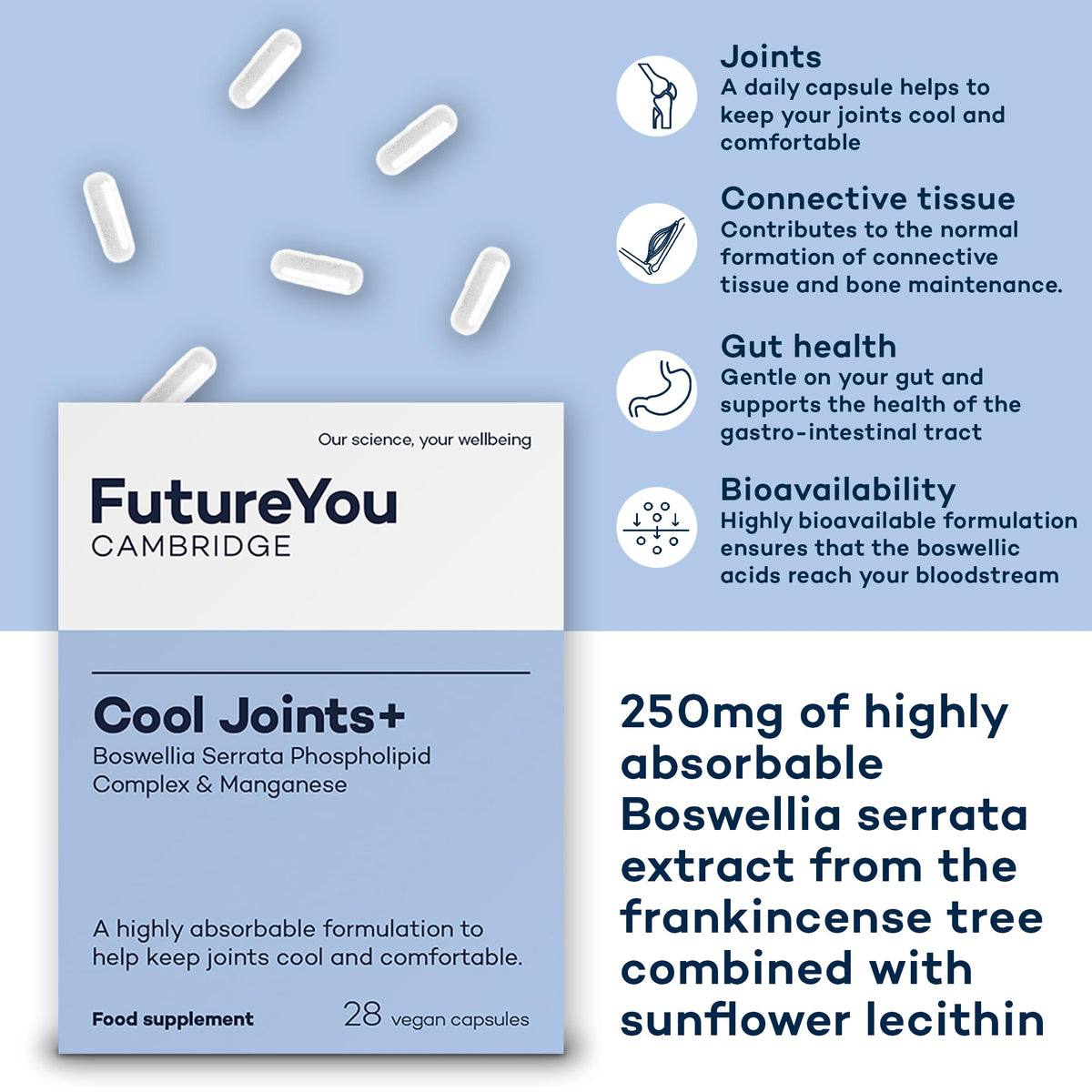 Cool Joints+ Boswellia Serrata Capsules – 28 Day Supply for Comfortable Joints – Boswellia and Manganese Supplement by FutureYou Cambridge