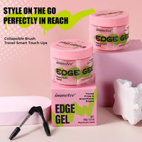 immetee Edge Control Gel with Brush, Hair Styling Gel Flyaway Hair Tamer for Afro Hair.（100g,3.52 oz） (Purple-Grapes)