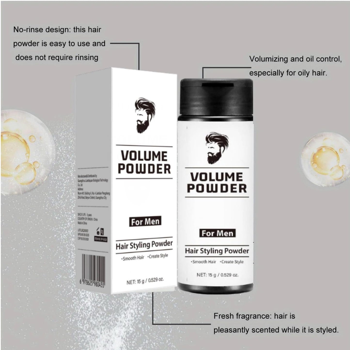 QinZiEn Hair Styling Powder for Men,Volume Powder for Men,Volumising Styling Powder,Natural Look Mens Styling Powd/er,Mens Hai/r Products,Fluffy Ha/ir Po/wder,Texturizer for Natural H/air15g