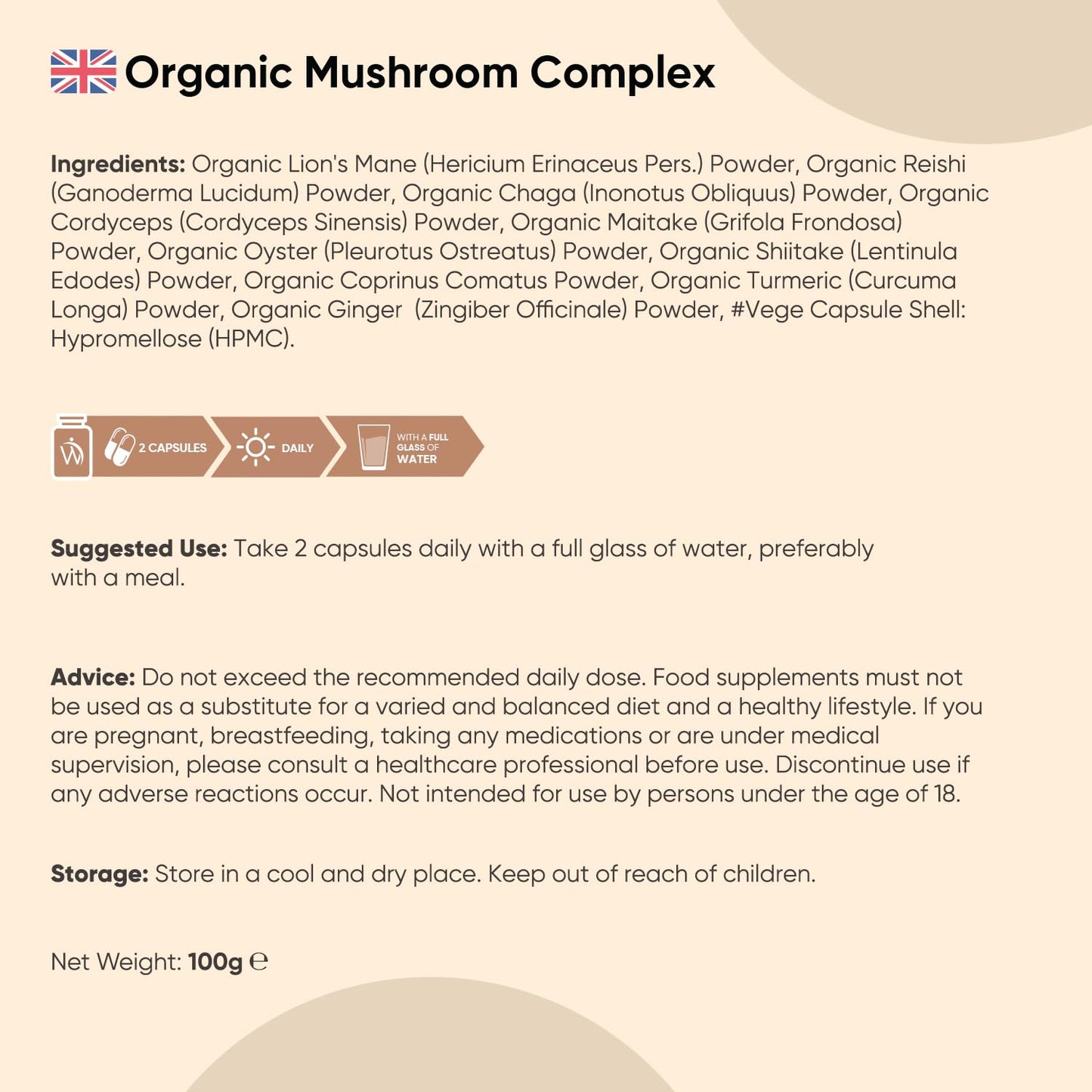 WeightWorld Organic Mushroom Complex | 180 Vegan Capsules | Lions Mane Mushroom, Cordyceps, Shiitake, Reishi, Chaga, Maitake & More | Added Turmeric & Ginger | Gluten-Free & Non-GMO | Made in EU