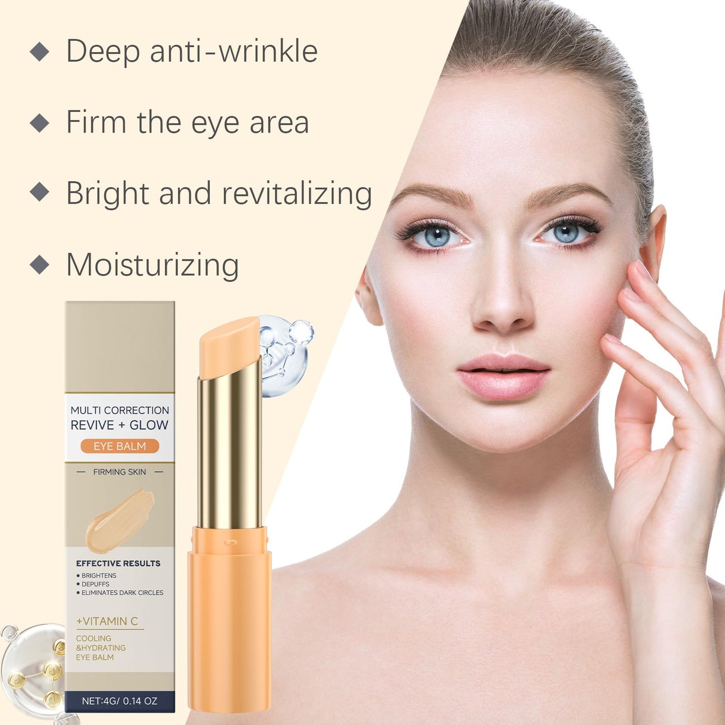 Vitamin C Eye Cream, Eye Cream for Dark Circles and Puffy Eyes, Men and Women Revitalift Eyes Cream, Under Eye Serum Stick for Brightening Revitalizing Anti Wrinkle Hydrating