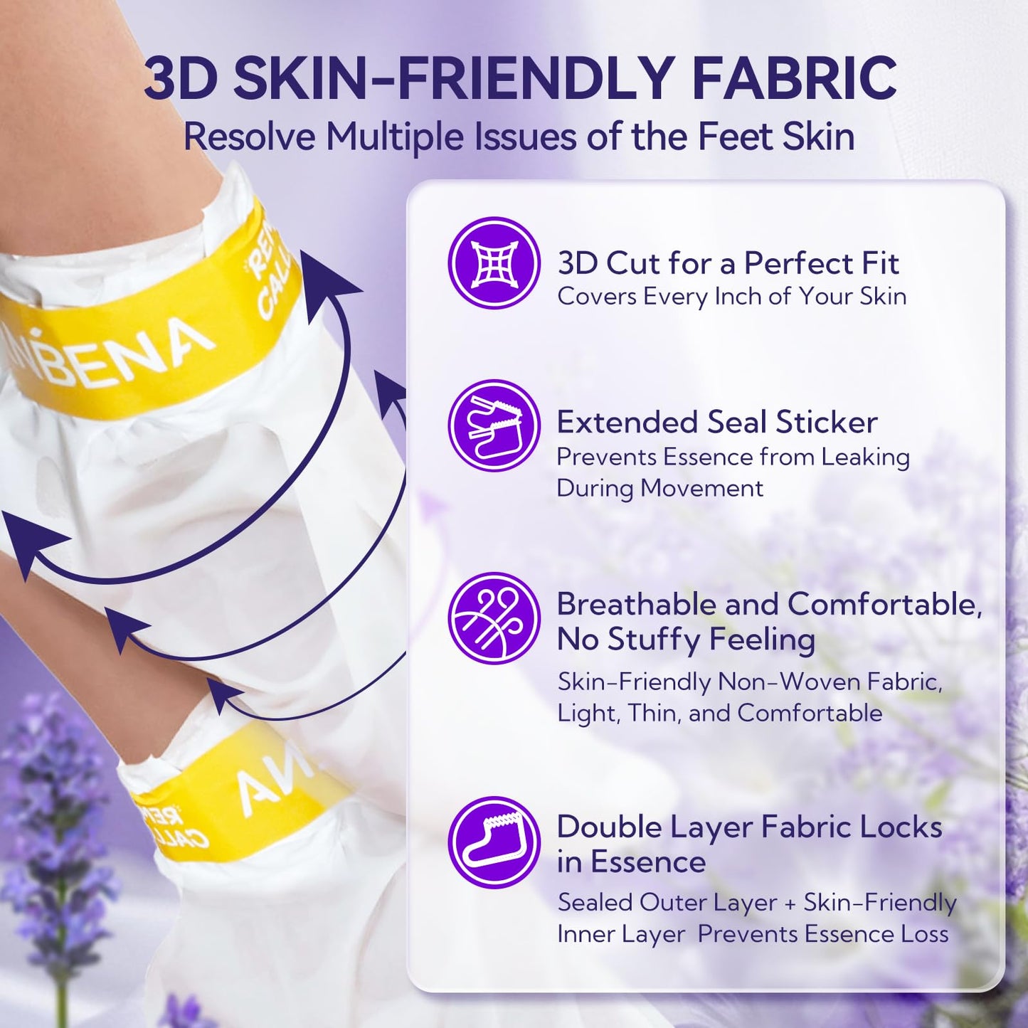 LANBENA Foot Peel Mask - 1 Pair Moisturizing and Exfoliating Foot Peeling Mask for Dry, Cracked Feet | Callus Remover | Skin - Friendly and Effective for Baby Soft Feet, Men and Women (Lavender)