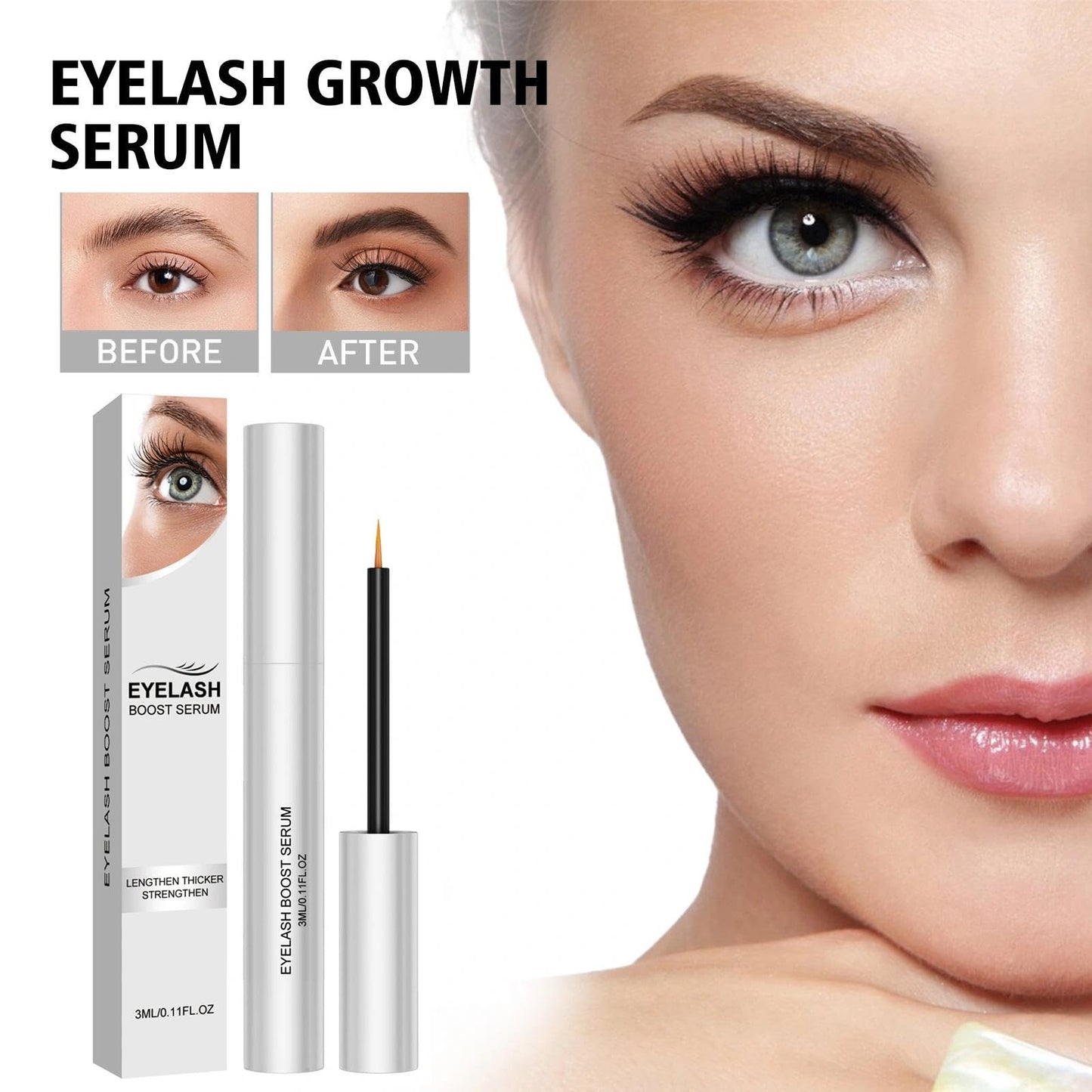 FresFresi Eyelash Growth Serum & Eyebrow Enhancer - Fast Growth & Strengthening, Achieve Longer, Thicker & Fuller Lashes (3ml)