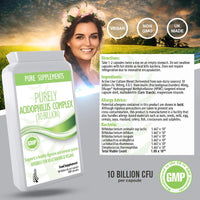 Pure Food Supplements Probiotic Acidophilus Capsules 10 billion for Women and Men 120 Capsules High CFU count Targeted strains Time-released delivery | Vegetarian & Vegan Friendly