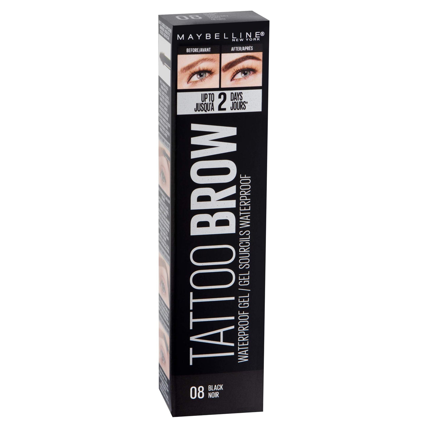 Maybelline New York Eyebrow Gel, Tattoo Brow Waterproof Eyebrow Gel, No. 08 Black, 5 ml