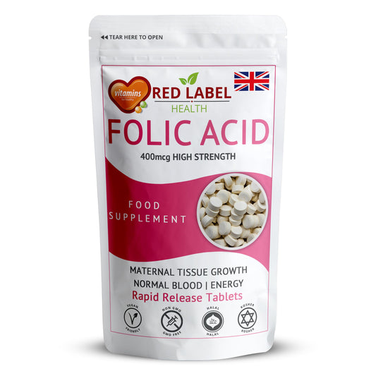 Red Label Health Folic Acid Tablets 400 mcg - 300 Vegan Vitamin B9 Tablets Pregnancy Care - Normal Function of Immune System & Maternal Tissue Growth During Pregnancy - Made in The UK