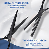JASON Hairdressing Scissors Set Professional - Hair Scissors Set (Hair Cutting Scissors&Thinning Scissors) 6.5" Hair Scissors Hairdressing Scissors for Hairdresser/Beginner Hairdresser Set, Black