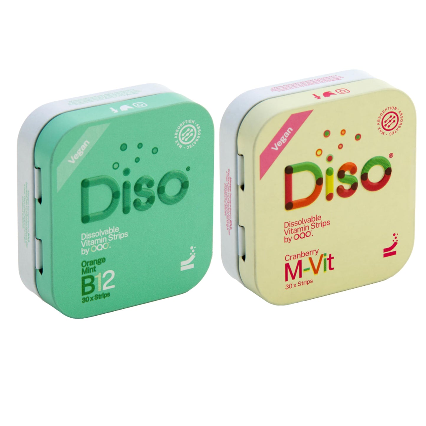 OQO Diso Bundle of Vitamin B12 + M-VIT - 60 Oral Dissolvable Vitamin Strips Supplement with Folic Acid & Multivitamins with Ashwagandha to Boost Immune System, Reduce Stress & All Round Health