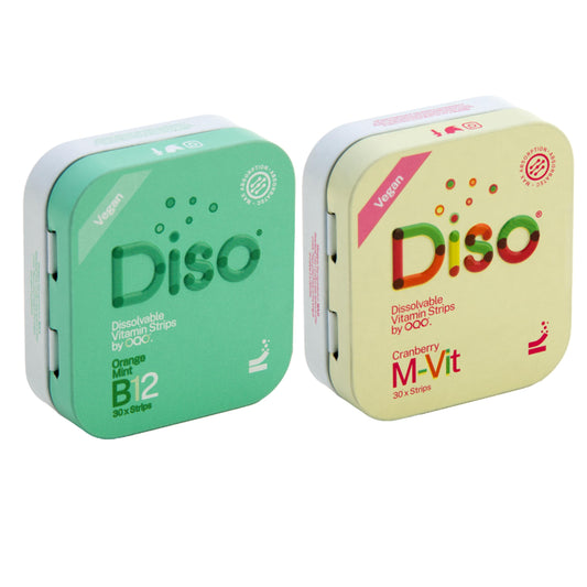 OQO Diso Bundle of Vitamin B12 + M-VIT - 60 Oral Dissolvable Vitamin Strips Supplement with Folic Acid & Multivitamins with Ashwagandha to Boost Immune System, Reduce Stress & All Round Health