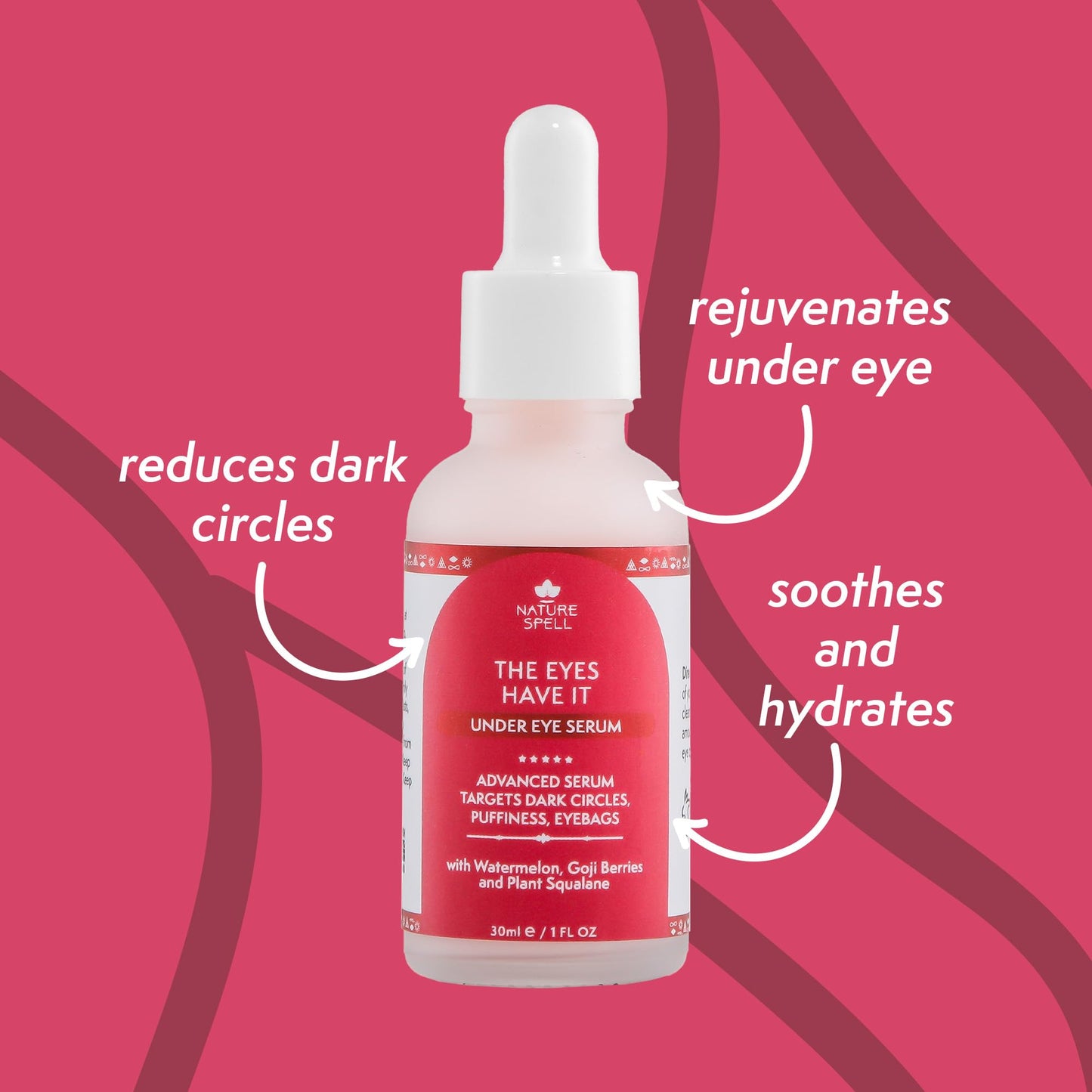 Nature Spell Eye Serum, Targets Dark Circles, Puffiness & Eyebags, Infused with Watermelon & Goji Berries, Vegan, 30ml