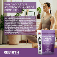 REBIRTH WELLNESS BE YOURSELF | ONLY BETTER Cortisol Support Supplement with Ashwagandha KSM 66, Rhodiola, L-Theanine & Lemon Balm – Natural Adaptogen for Balance, Focus & Weight Goals – 120 Tablets - UK Made