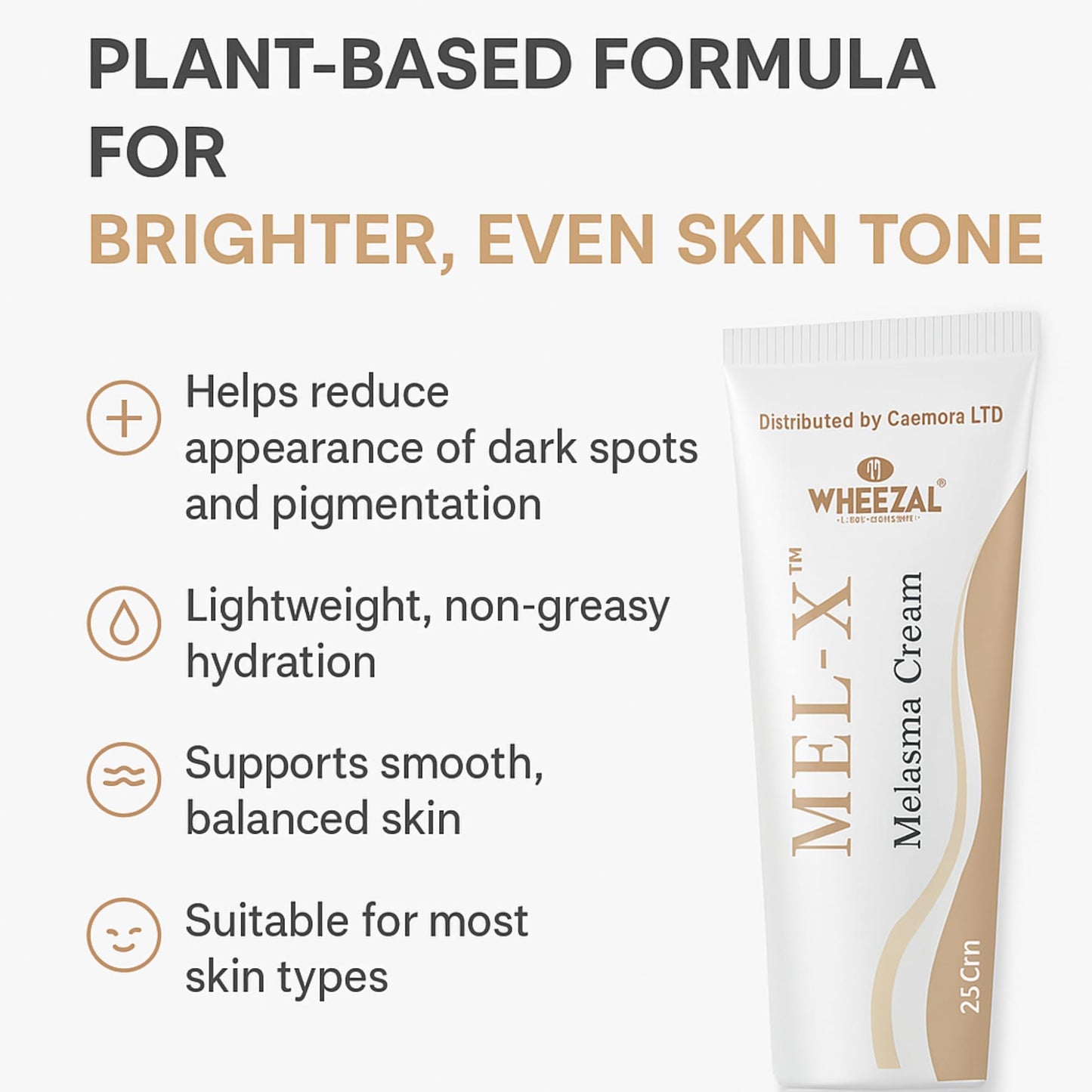 CAEMORA Melasma Cream | Fades Chloasma, Dark Spots & Uneven Skin Tone | Pigmentation | Protects Skin against Sunburn and Tanning