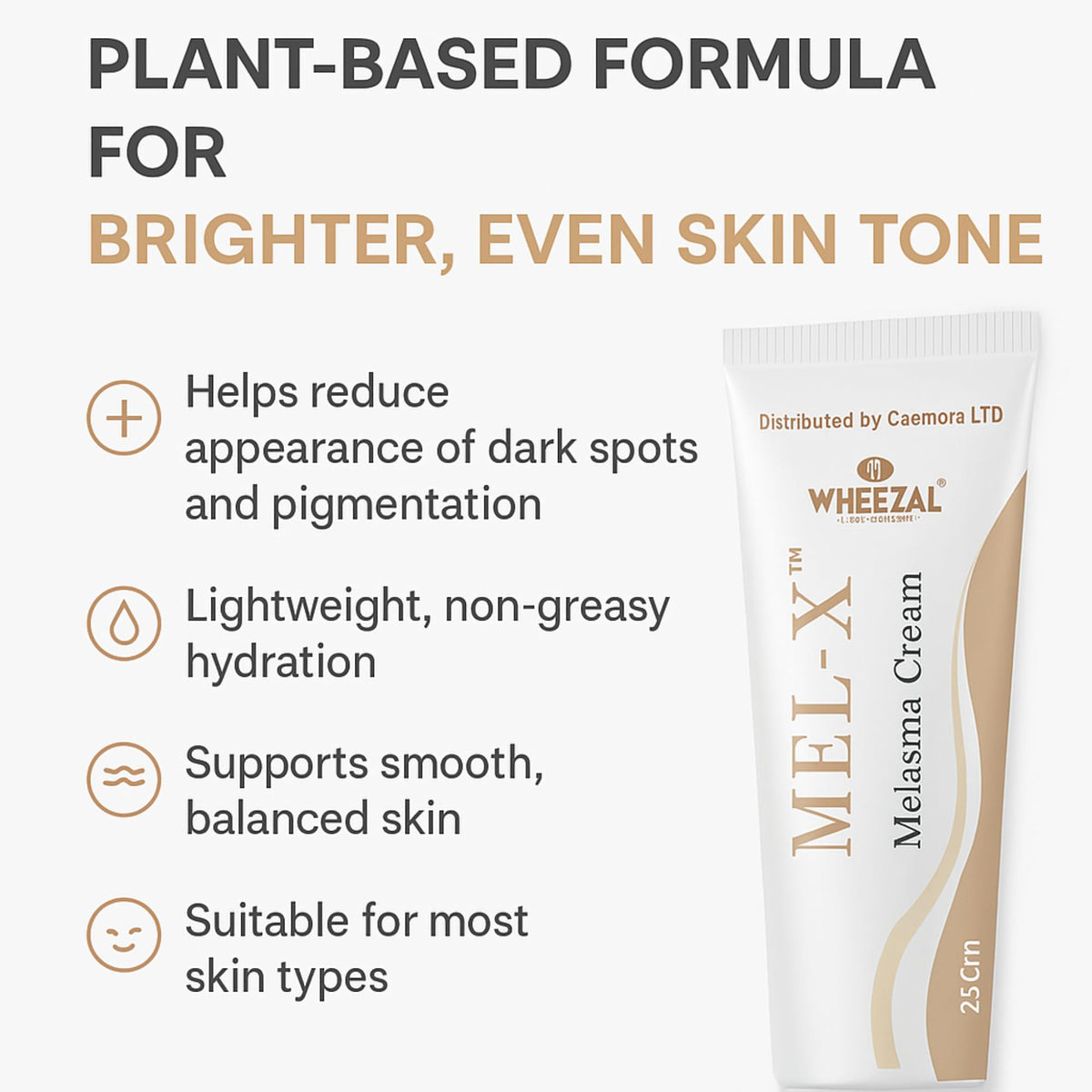 CAEMORA Melasma Cream | Fades Chloasma, Dark Spots & Uneven Skin Tone | Pigmentation | Protects Skin against Sunburn and Tanning