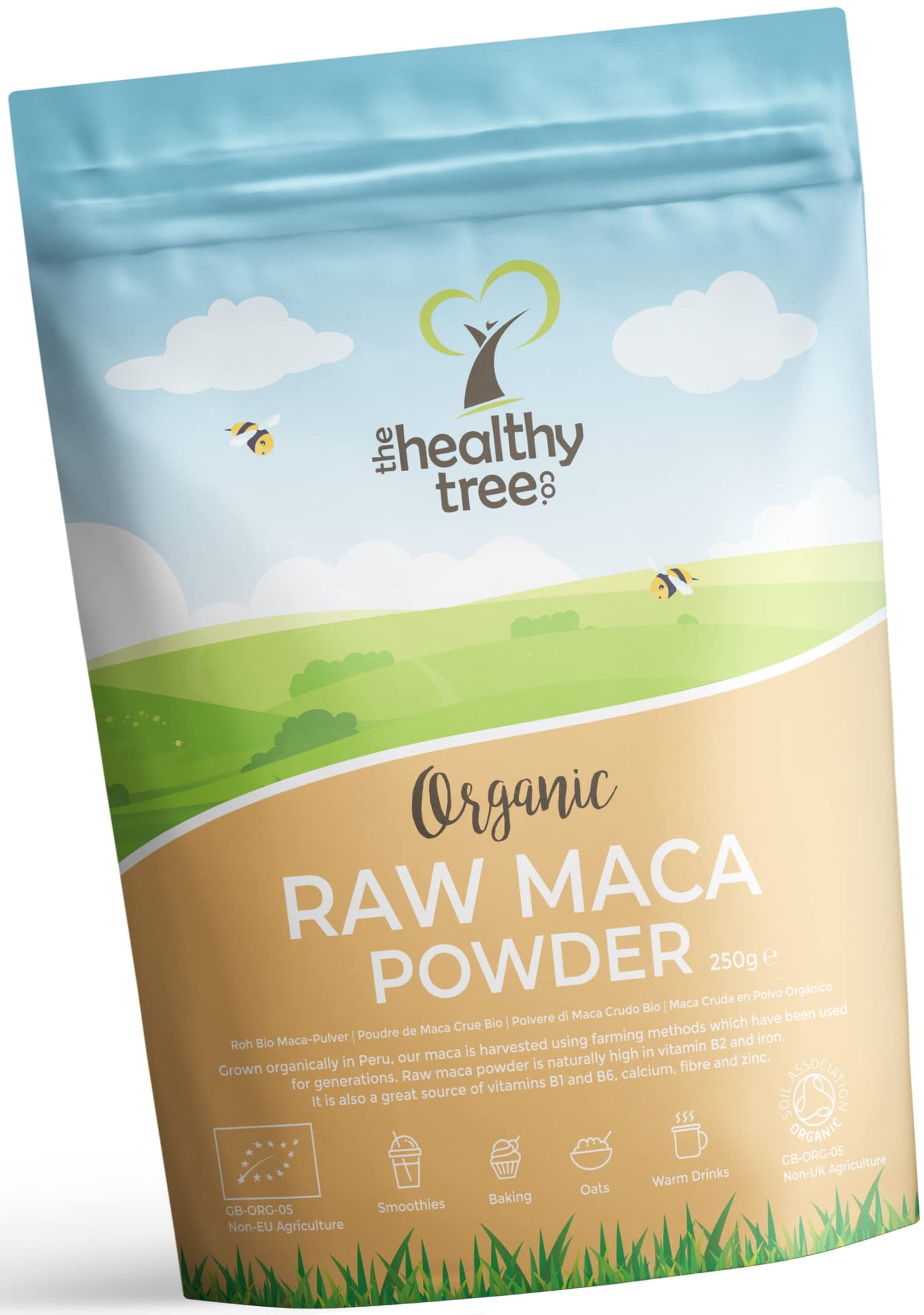 Organic Maca Powder by TheHealthyTree Company for Vegan Smoothies, Oats and Baking - High in Vitamin B2, Fibre, Iron and Calcium - Peruvian Raw Maca Root (250g)