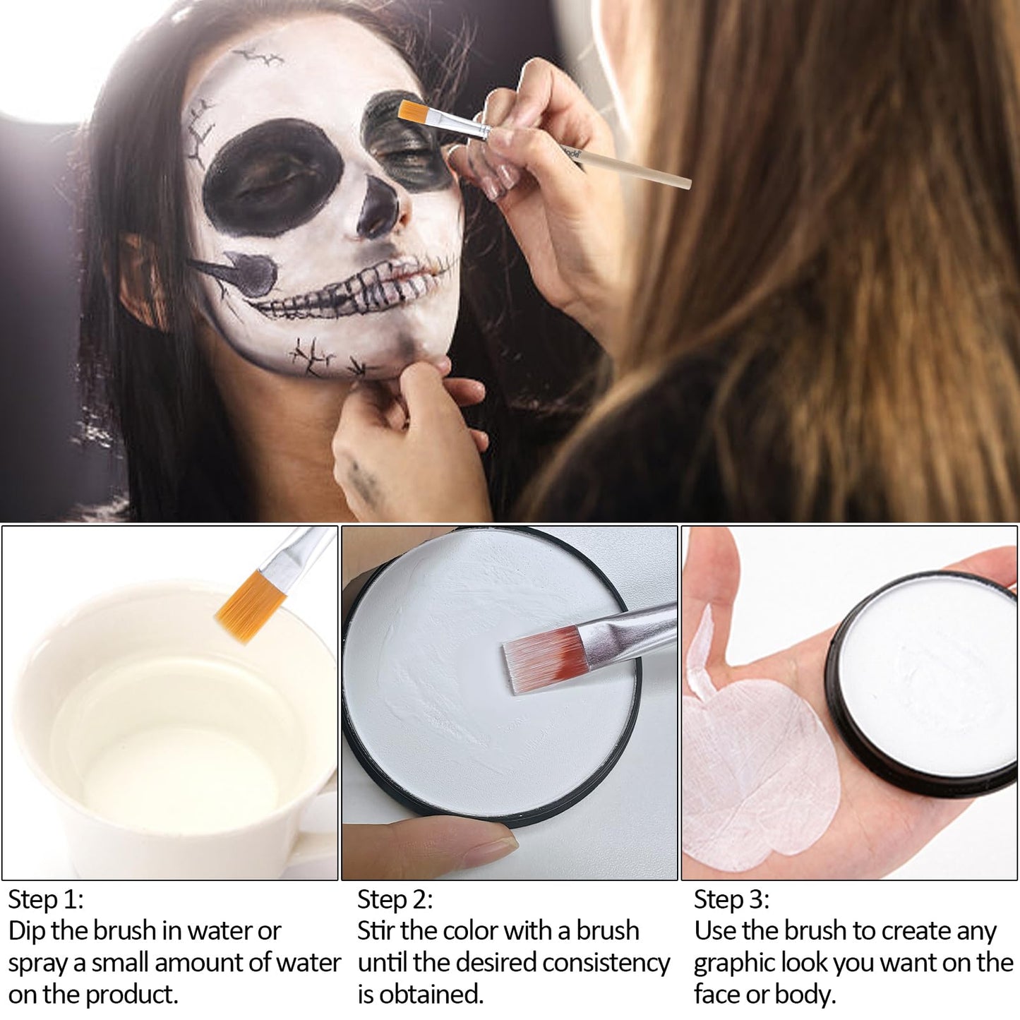 Erinde White Black Face Paint Palette, Water Based Face & Body Paint, Cream Makeup Palette Kit for Adults, Non-Toxic, Easy to Use, Blendable，Highly Pigmented
