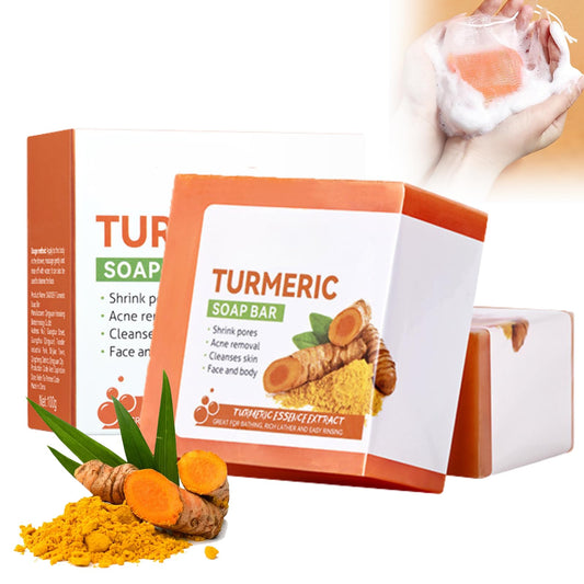 Trendyfave Turmeric Soap (2 Pcs) Natural Turmeric Soap Bar for Acne & Dark Spots, Hyperpigmentation Smoothing Skin with Turmeric Root Extract, Cleanser, Deep Moisturizing & Gentle for All Skin Types