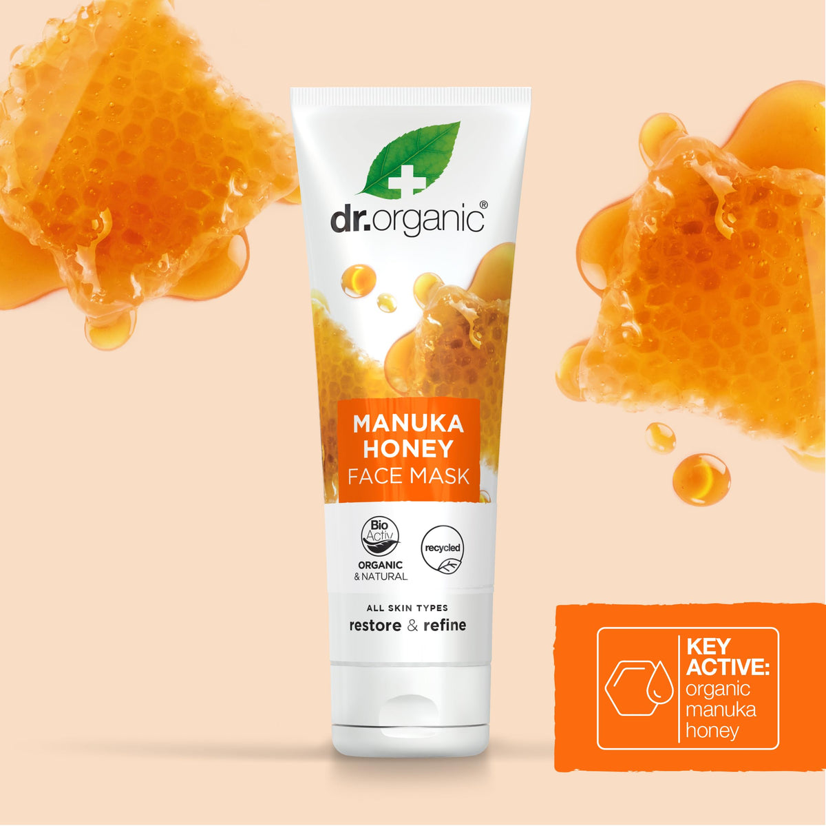 Dr. Organic Dr Organic Manuka Honey Face Mask, Nourising, Dry Skin, Mens, Womens, Natural, Vegetarian, Cruelty-Free, Paraben & SLS-Free, Recycled & Recyclable, Organic, 125ml, Packaging May Vary