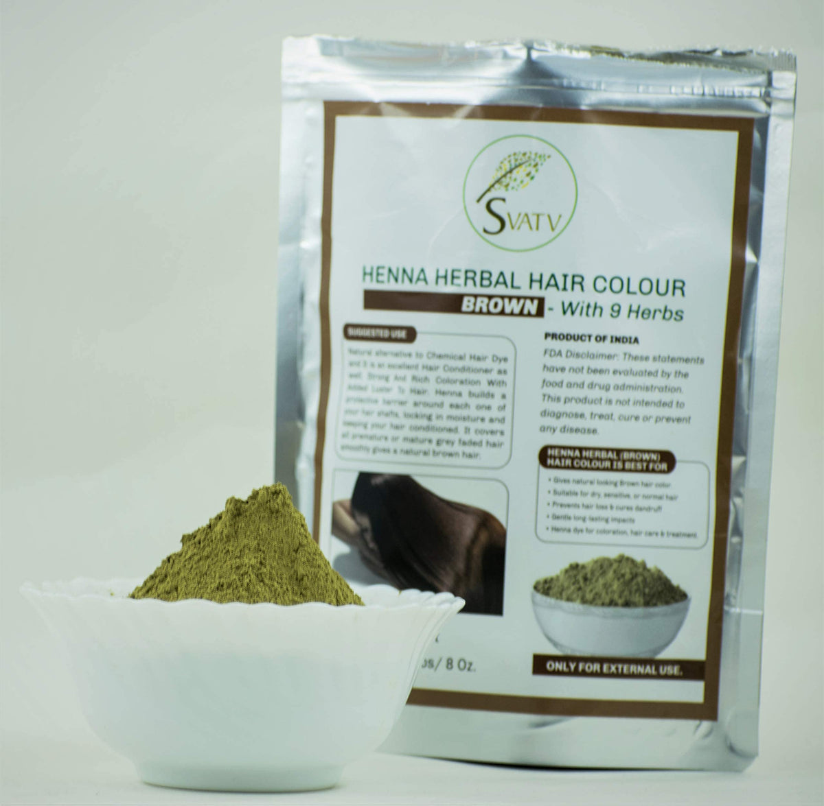 SVATV Brown Henna Hair Colour with Goodness of 9 Herbs | Brown Henna Mehndi for Hair, Make Hair Soft & Shiner Natural Hair Color for Men & Women 227g,08oz