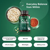 WeightWorld CLA Supplement 3000mg - 180 Vegan Softgels - 2 Months Supply - Pure from Natural Safflower Oil - Containing Conjugated Linoleic Acid (80% CLA) - Gluten-Free, Vegan & Non-GMO - Made in EU