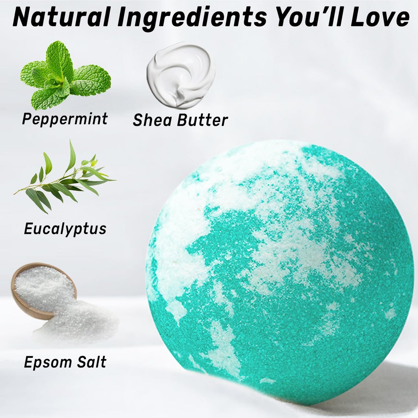 New Miuz Menthol Fizzing Bath Bomb Eucalyptus Peppermint Epsom Salt- Refreshing & Energizing - Luxurious Bubble Spa with Your Essential Oil Infused Bath Oil Bombs - Post Workout Sore Muscles Recovery Gift