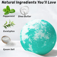 New Miuz Menthol Fizzing Bath Bomb Eucalyptus Peppermint Epsom Salt- Refreshing & Energizing - Luxurious Bubble Spa with Your Essential Oil Infused Bath Oil Bombs - Post Workout Sore Muscles Recovery Gift